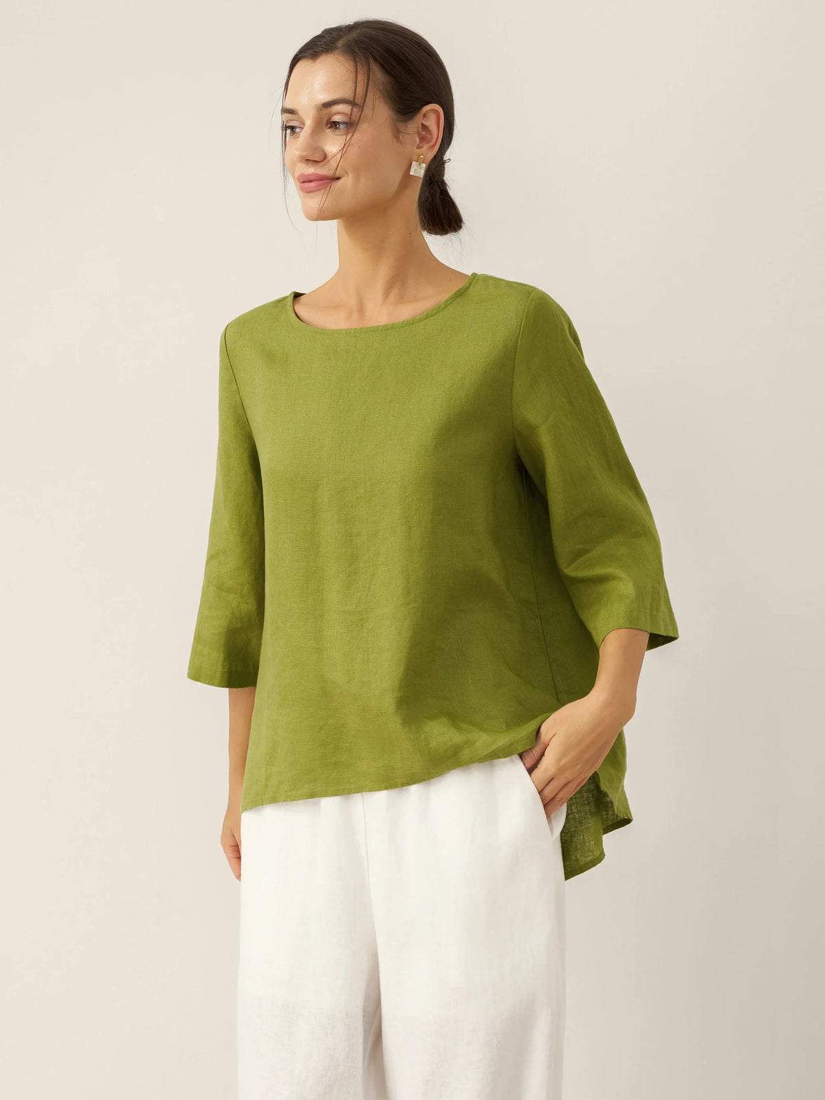 Linen Blouse in Avocado Green – Mirabel by Maravesse