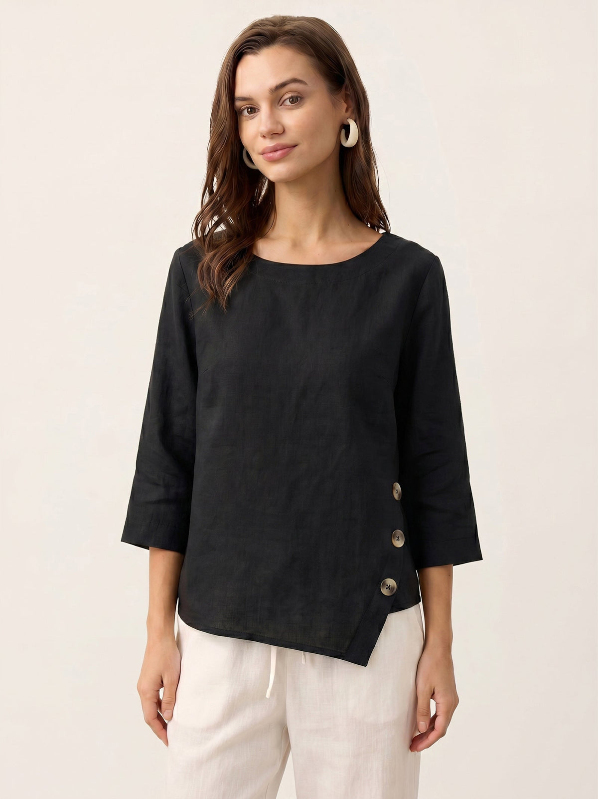 Linen Blouse in Charcoal Black – Valentina by Maravesse