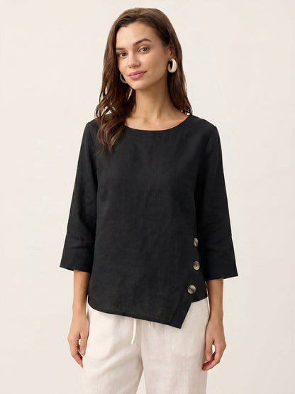 Linen Blouse in Charcoal Black – Valentina by Maravesse