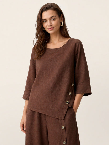 Linen Blouse in Espresso Brown – Valentina by Maravesse