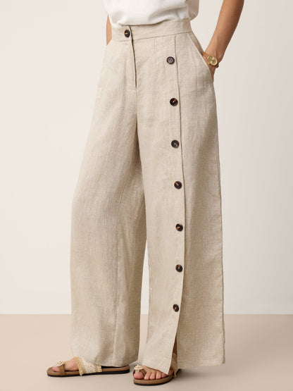 Linen Trousers in Stone Oat – Lucille by Maravesse