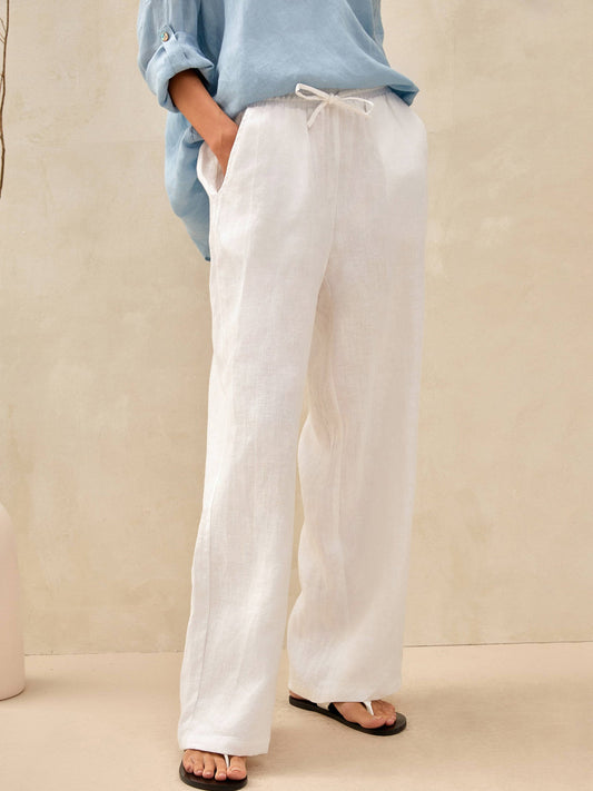 Linen Trousers in Optic White – Noor by Maravesse