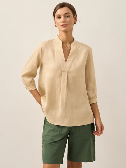 A-Line Linen Blouse in Butter Yellow – Delphine by Maravesse