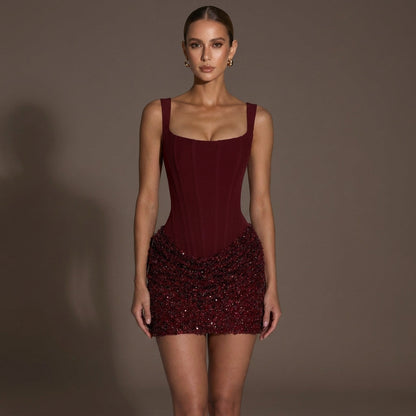 Lace Corset Mini Dress in Red – Manon by Maravesse