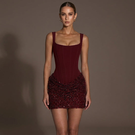 Lace Corset Mini Dress in Red – Manon by Maravesse