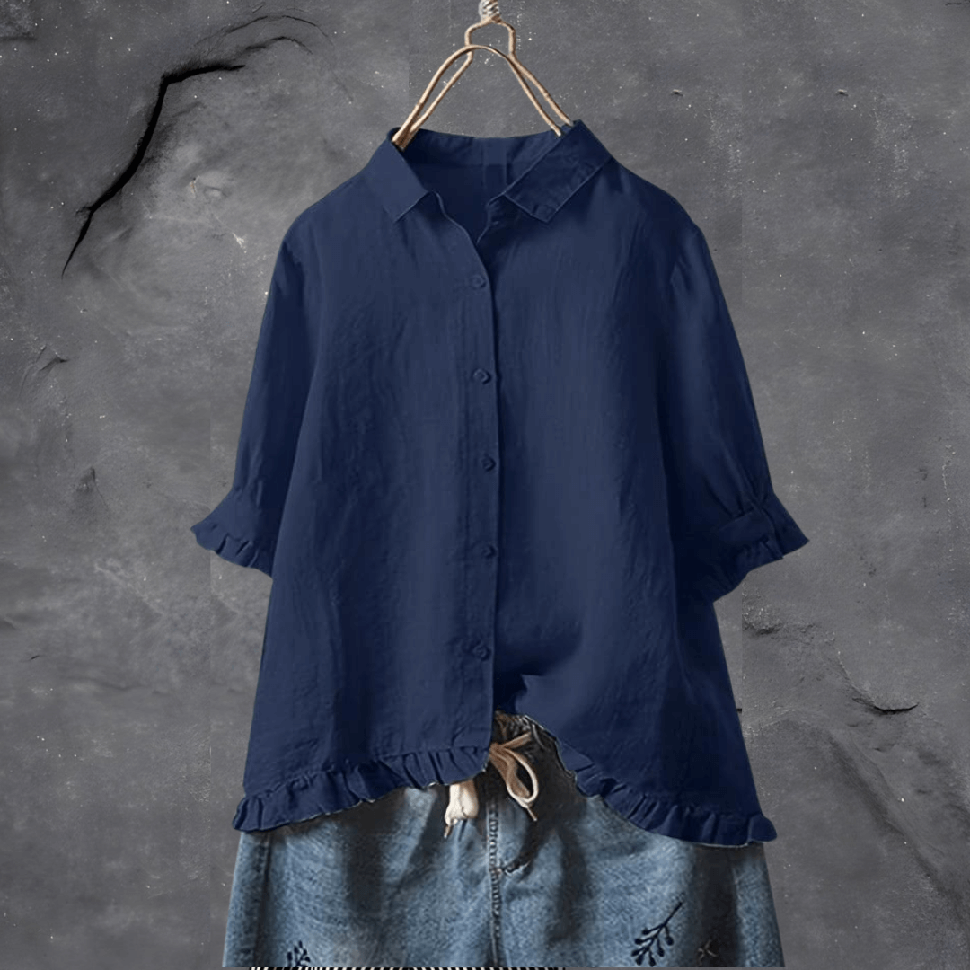 Ruffle Blouse in Navy blue – Camille by Maravesse