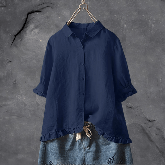 Ruffle Blouse in Navy blue – Camille by Maravesse