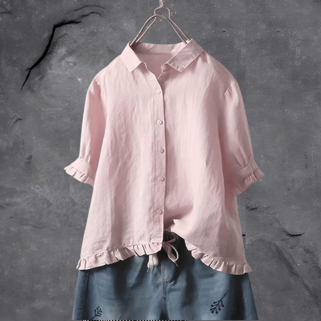 Ruffle Blouse in Pink – Camille by Maravesse