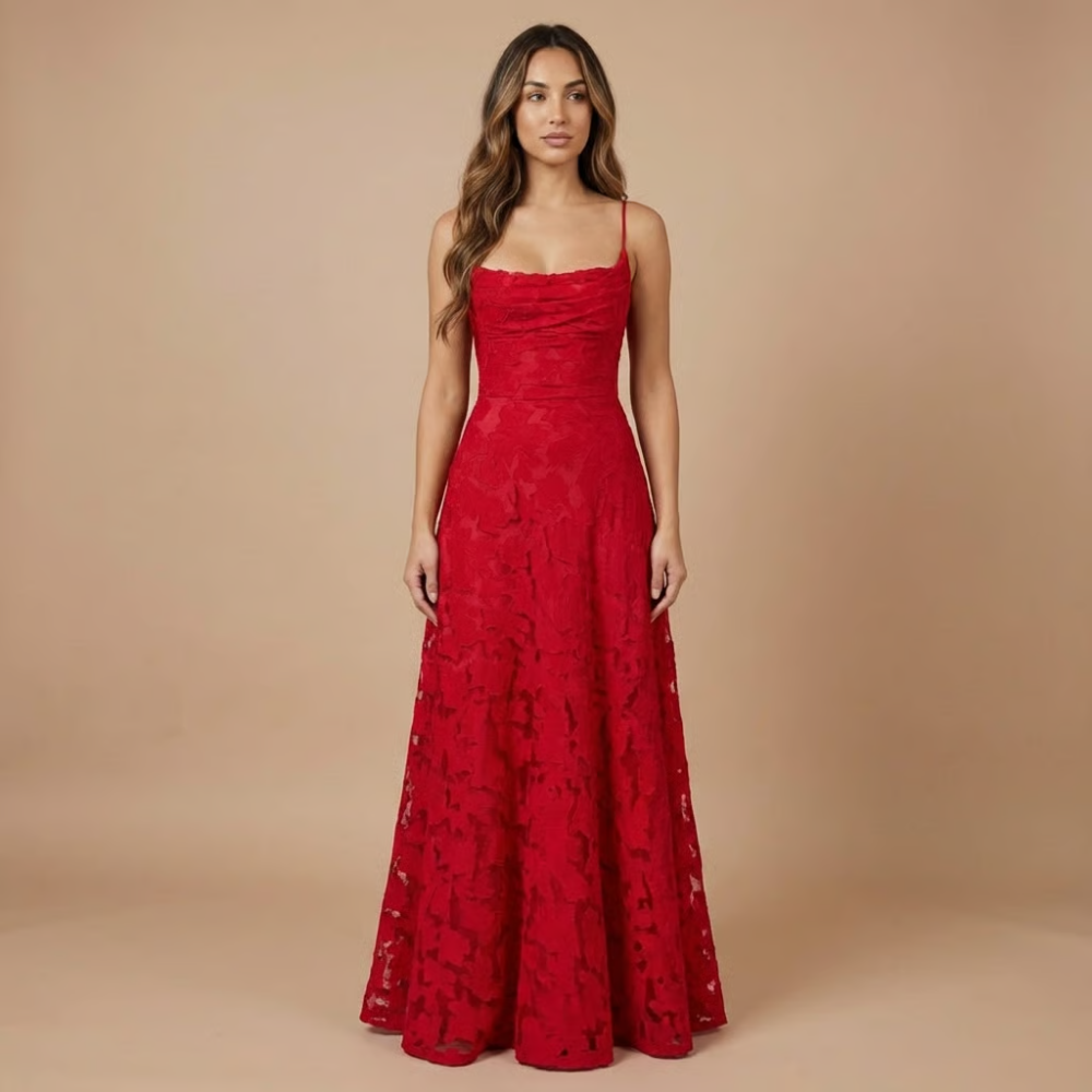 Lace Maxi Dress in Red – Saskia by Maravesse