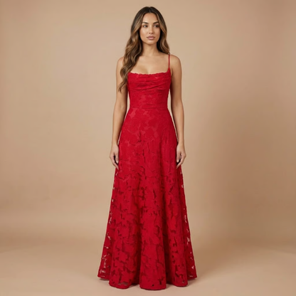 Lace Maxi Dress in Red – Saskia by Maravesse