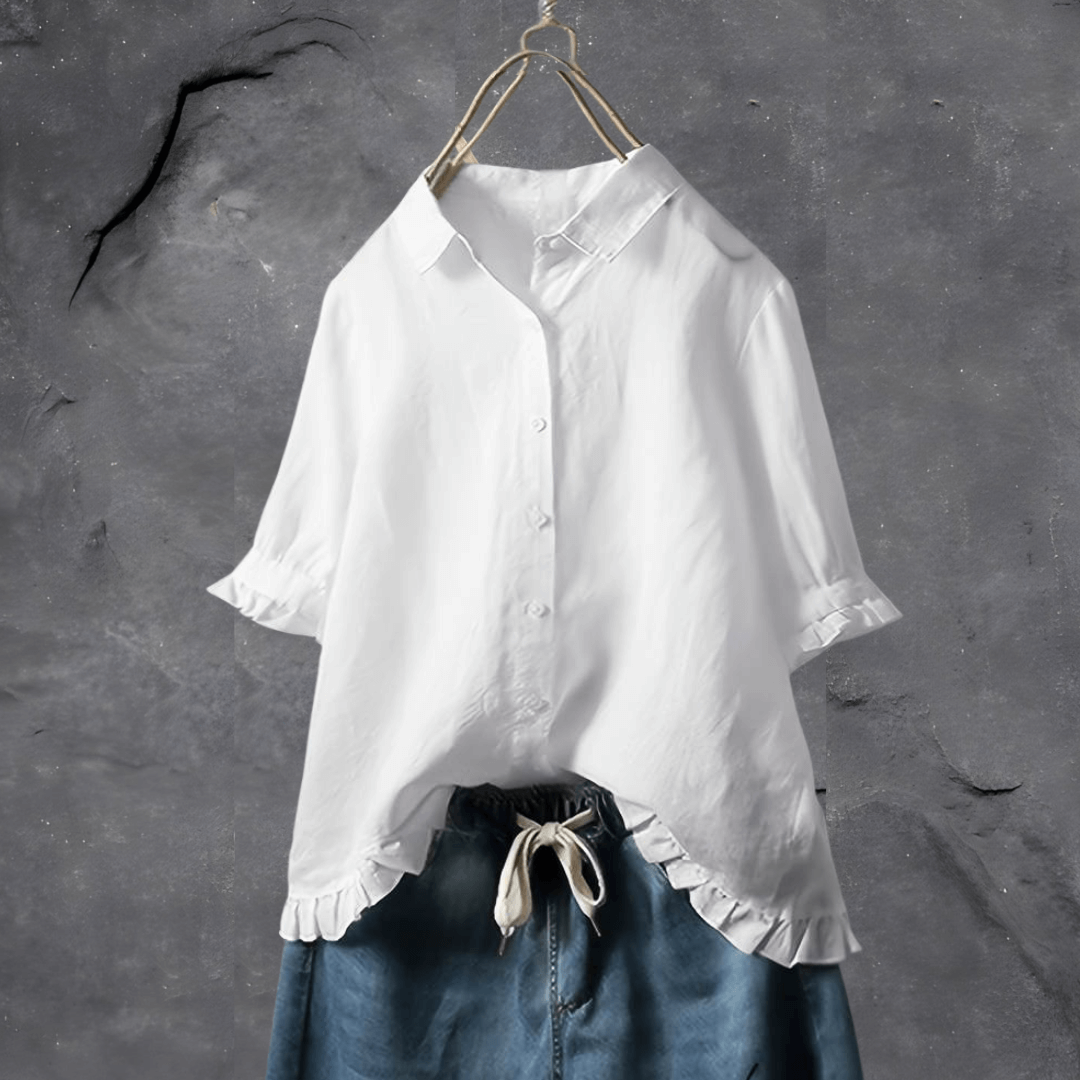 Ruffle Blouse in White – Camille by Maravesse