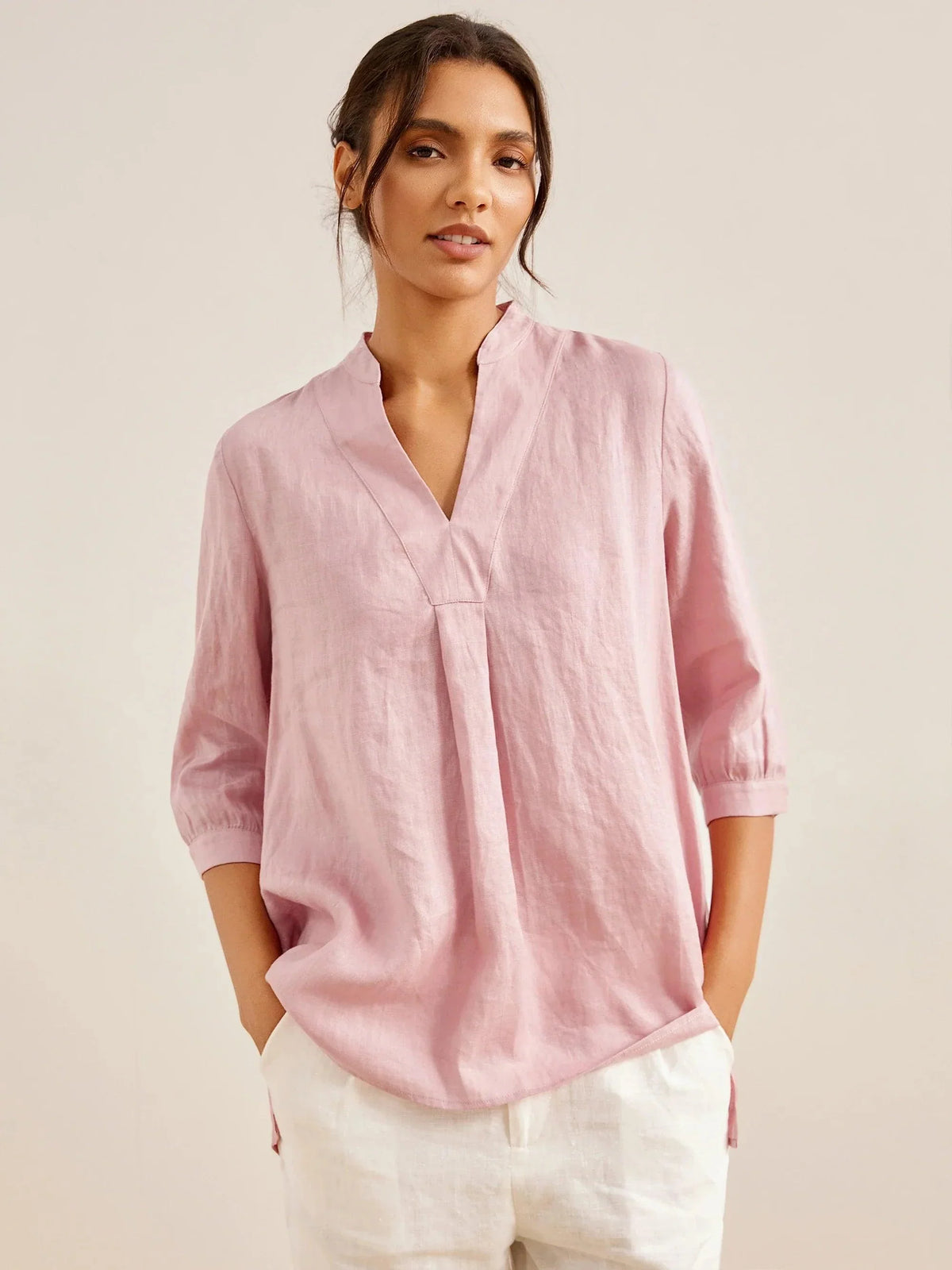 A-Line Linen Blouse in Light Pink – Delphine by Maravesse