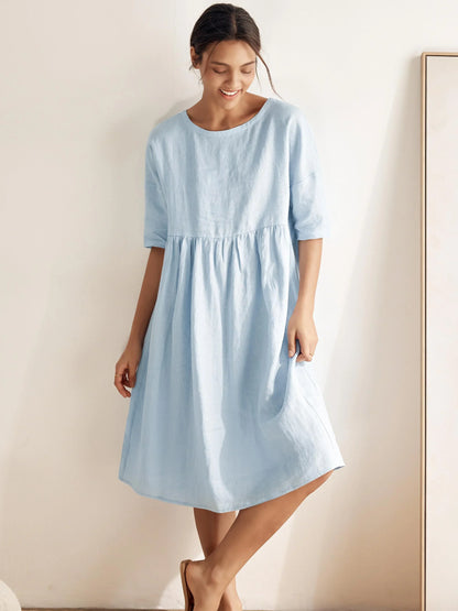 Linen Midi Dress in Baby Blue – Marguerite by Maravesse