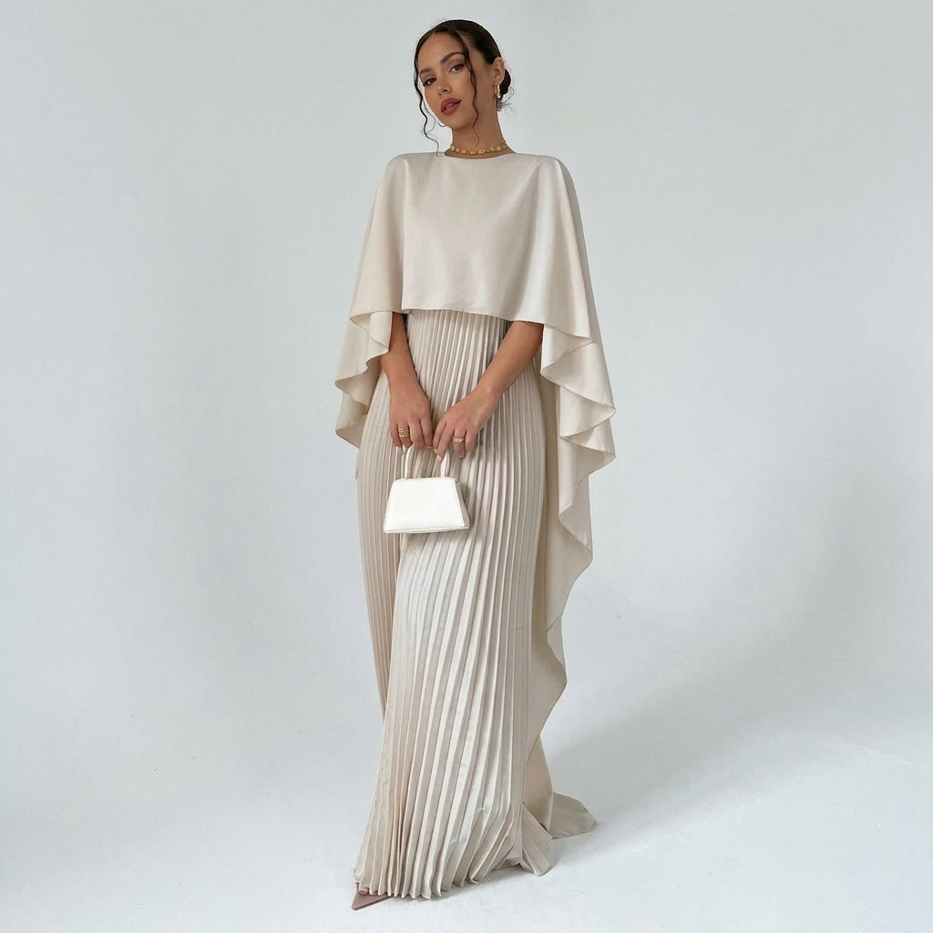 Pleated Chiffon Maxi Dress in White – Thais by Maravesse