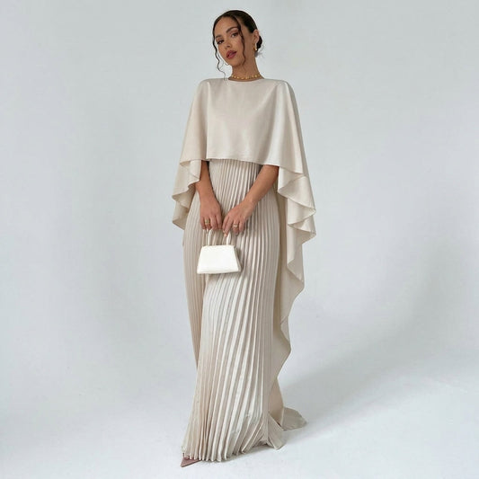 Pleated Chiffon Maxi Dress in White – Thais by Maravesse