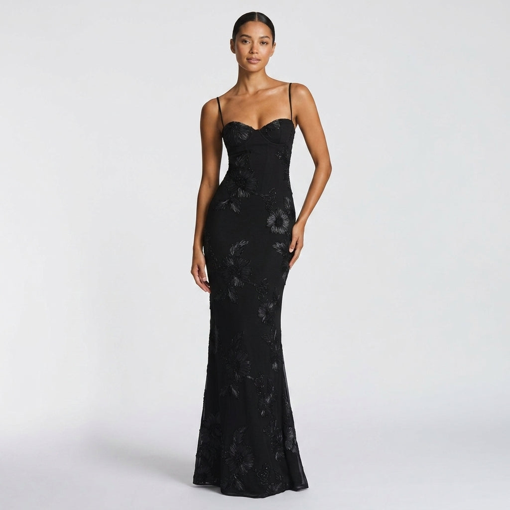 Lace Corset Maxi Dress in Black – Odile by Maravesse