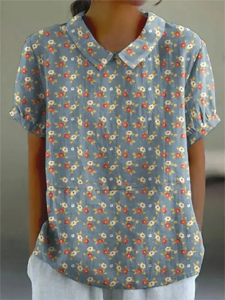 Linen Blouse in Blue – Genevieve by Maravesse