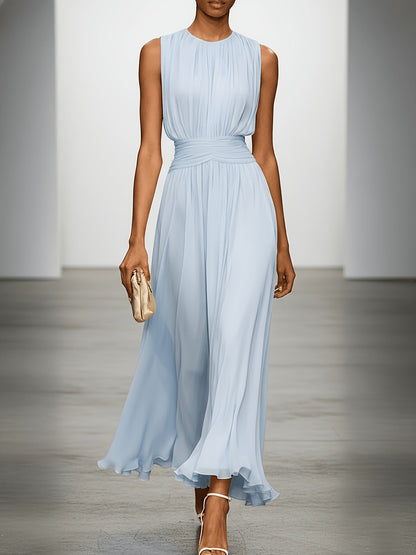 Pleated Ruched Maxi Dress in Light Blue – Lucille by Maravesse