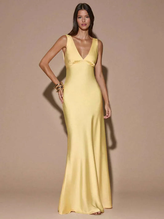 Backless Maxi Dress in Light Yellow – Oriane by Maravesse