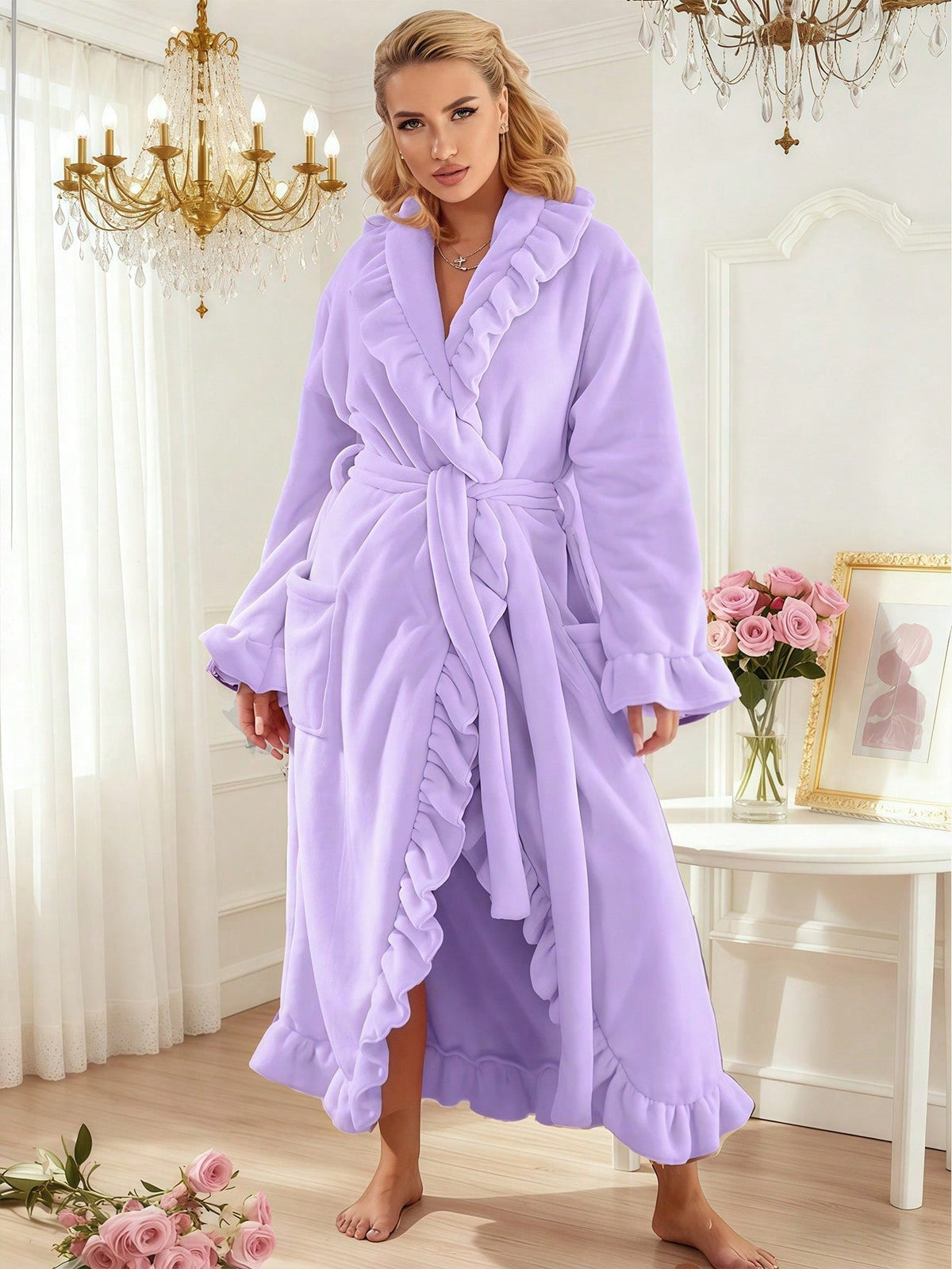 Ruffle Robe in Purple – Valentina by Maravesse