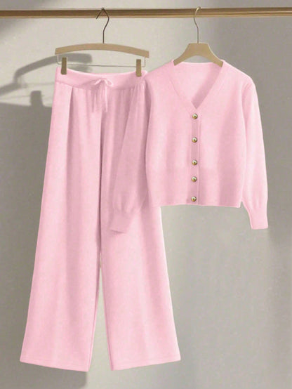 Cardigan Knit Set in Pink – Isadora by Maravesse