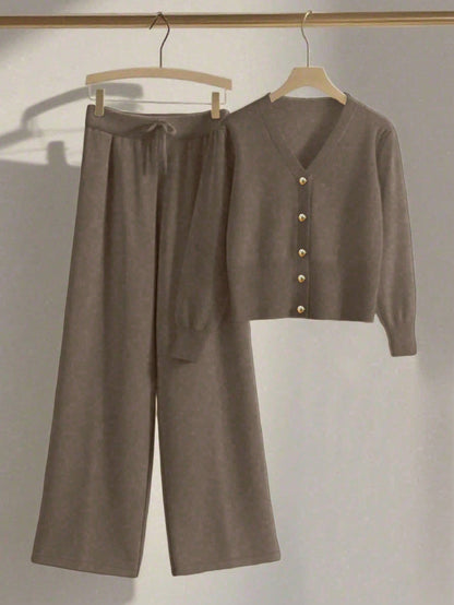 Cardigan Knit Set in Coffee Brown – Isadora by Maravesse