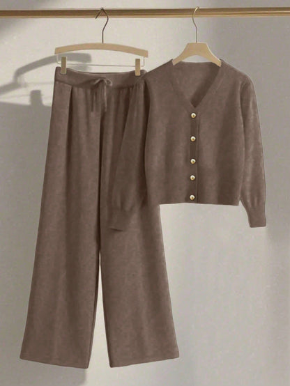 Cardigan Knit Set in Rust Brown – Isadora by Maravesse