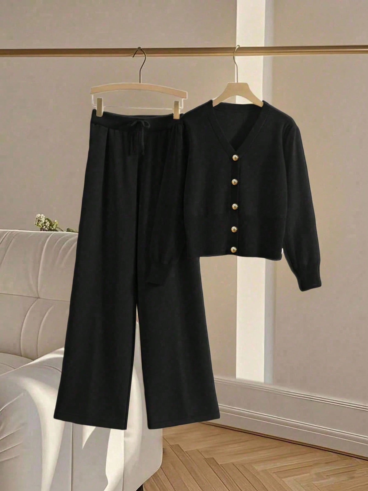 Cardigan Knit Set in Black – Isadora by Maravesse