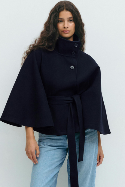 Belted Cape in Midnight Blue – Juliette by Maravesse