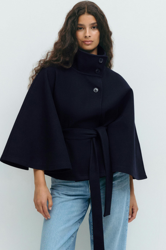 Belted Cape in Midnight Blue – Juliette by Maravesse