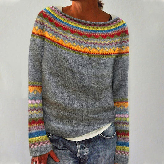 Cable Knit Jumper in Grey/Rainbow – Seraphina by Maravesse