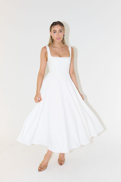 Formal Midi Dress in White – Valentina by Maravesse