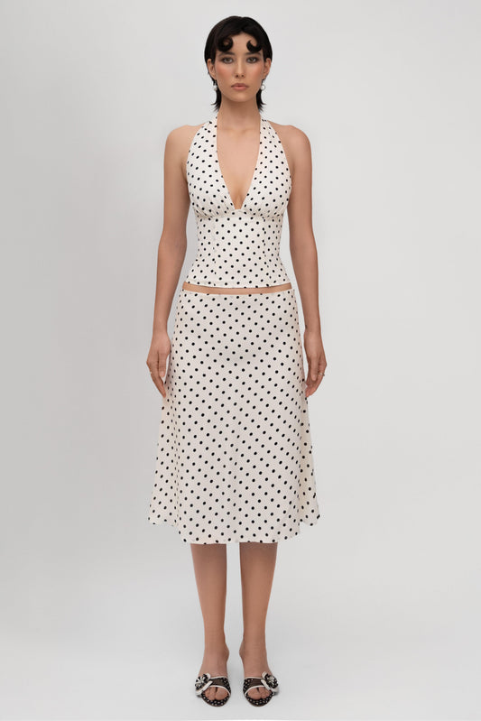 Polka Skirt Set in White – Evangeline by Maravesse