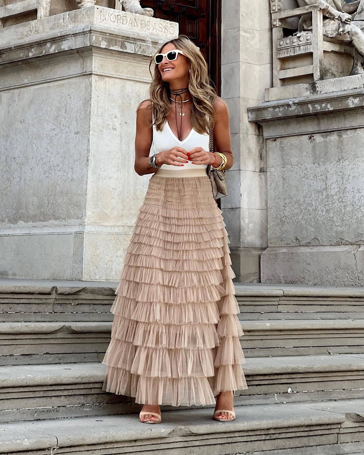 A-Line Tulle Skirt in Beige – Isolde by Maravesse