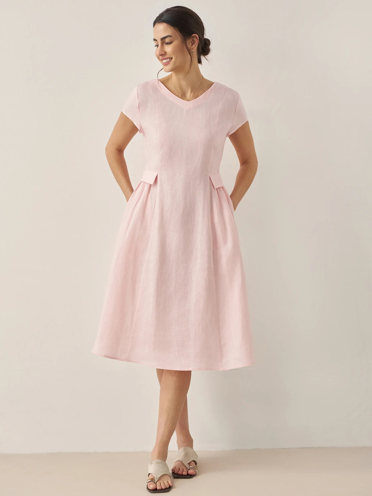 Linen Midi Dress in Dusty Rose – Romy by Maravesse