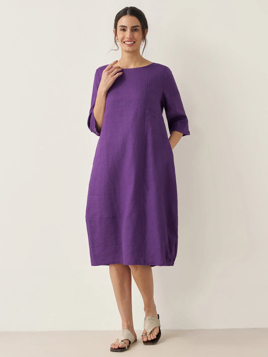Linen Midi Dress in Dark Purple – Noor by Maravesse