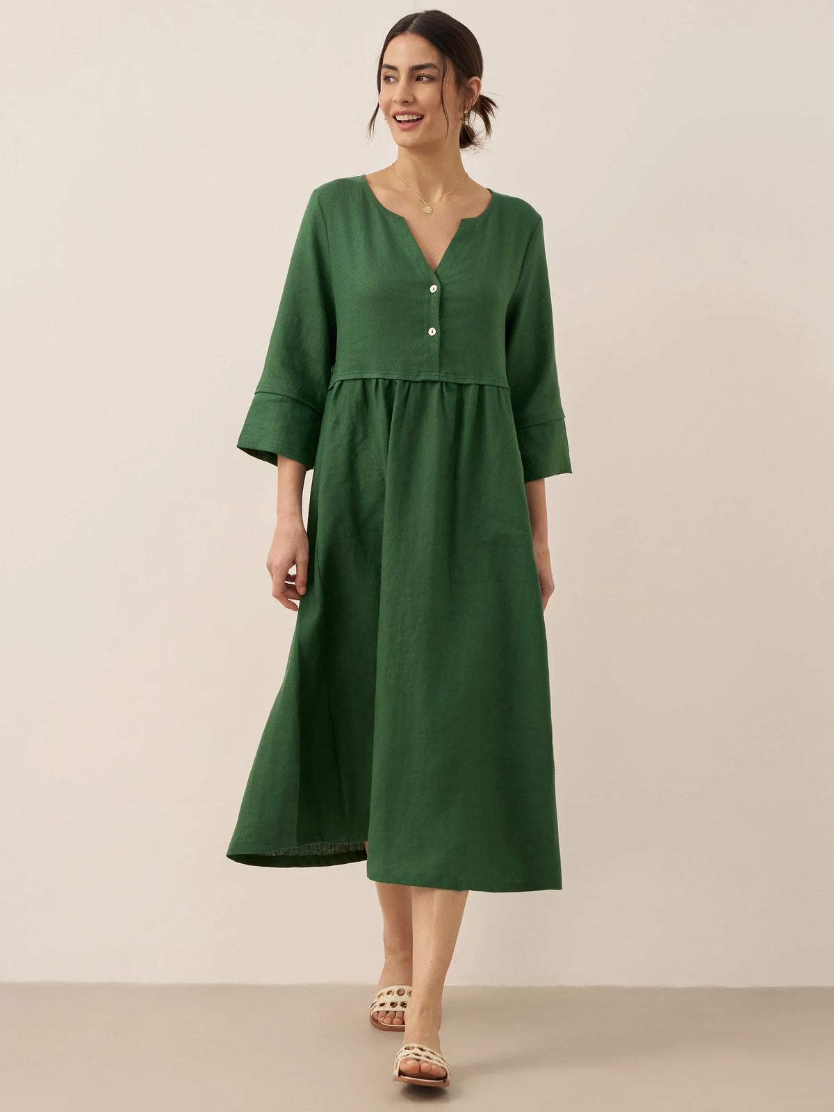 Linen Midi Dress in Olive – Odette by Maravesse