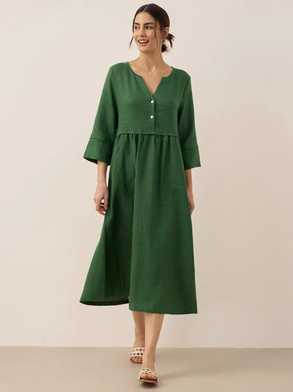 Linen Midi Dress in Olive – Odette by Maravesse