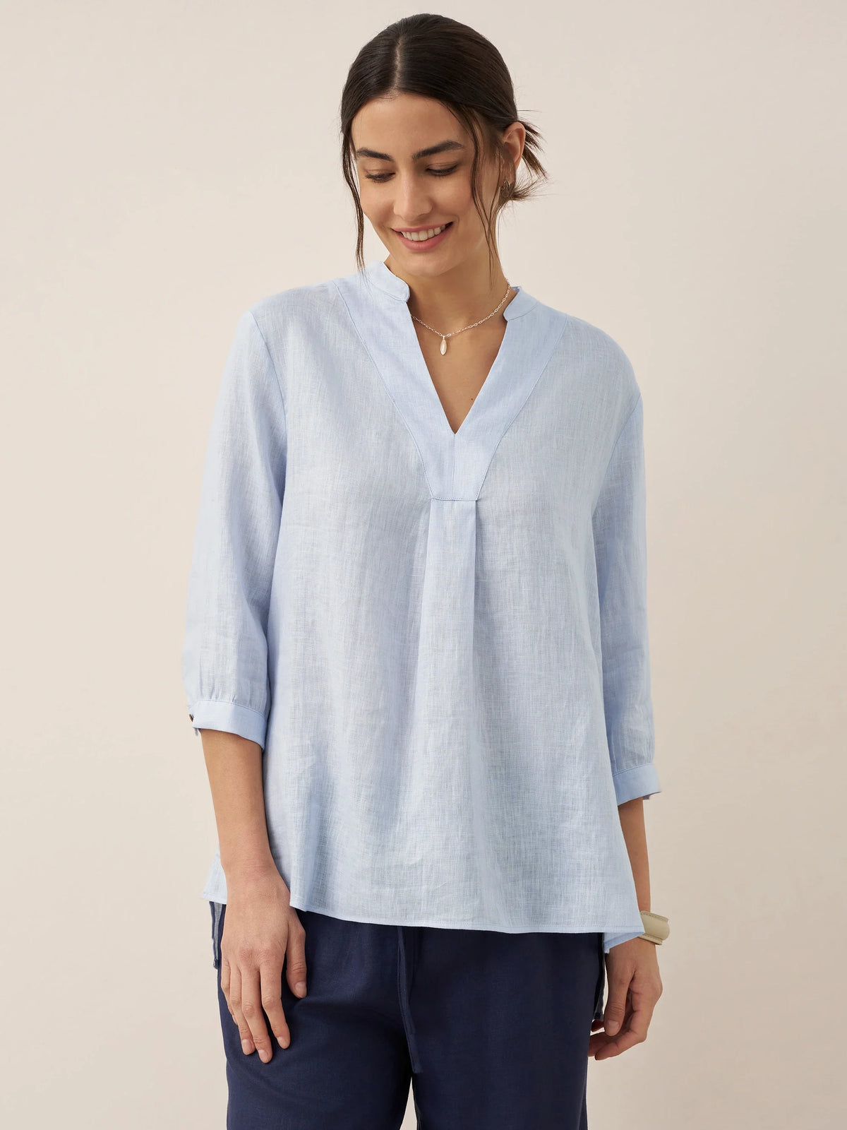 A-Line Linen Blouse in Ice Blue – Delphine by Maravesse