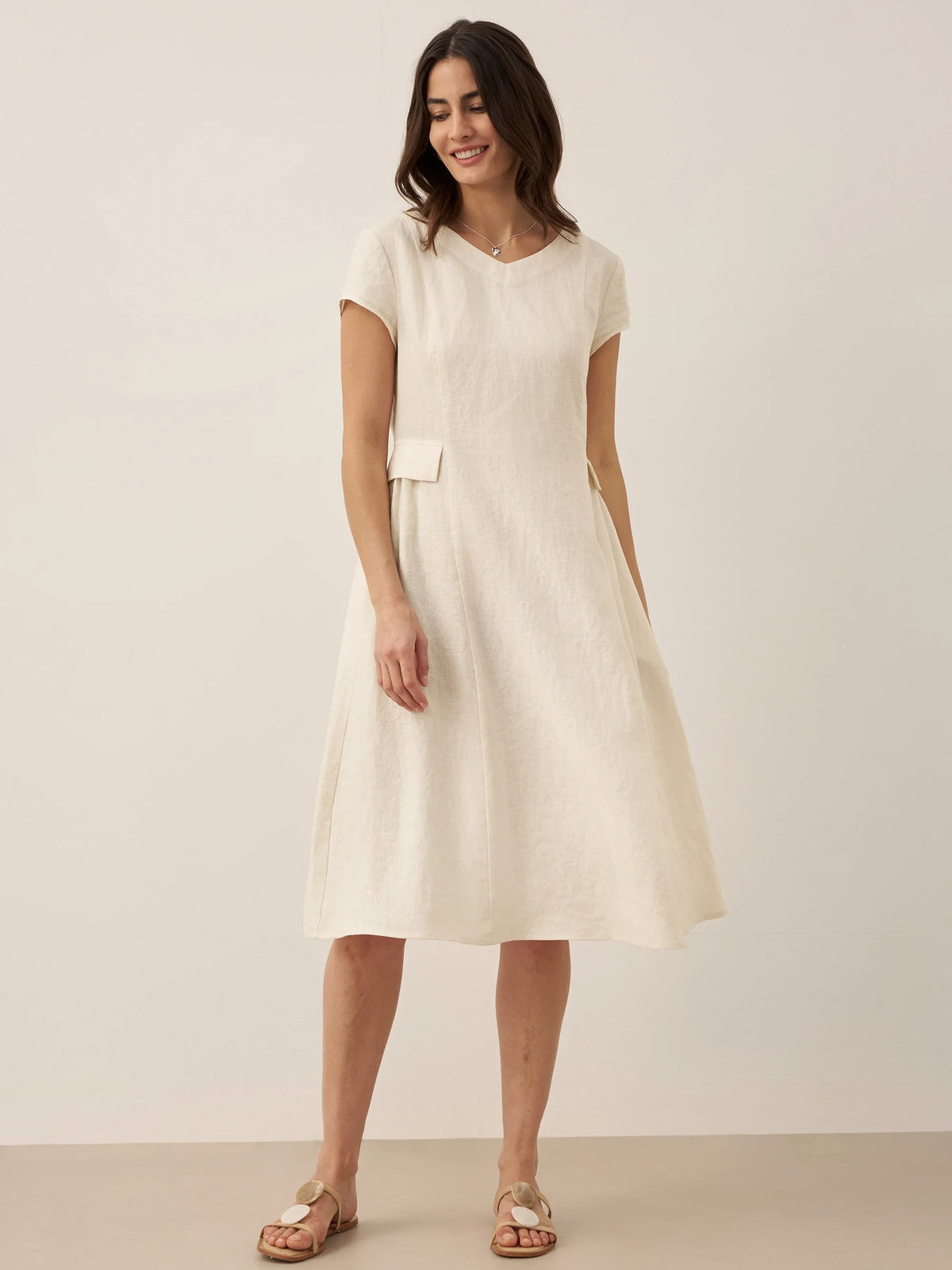 Linen Midi Dress in Ivory – Romy by Maravesse