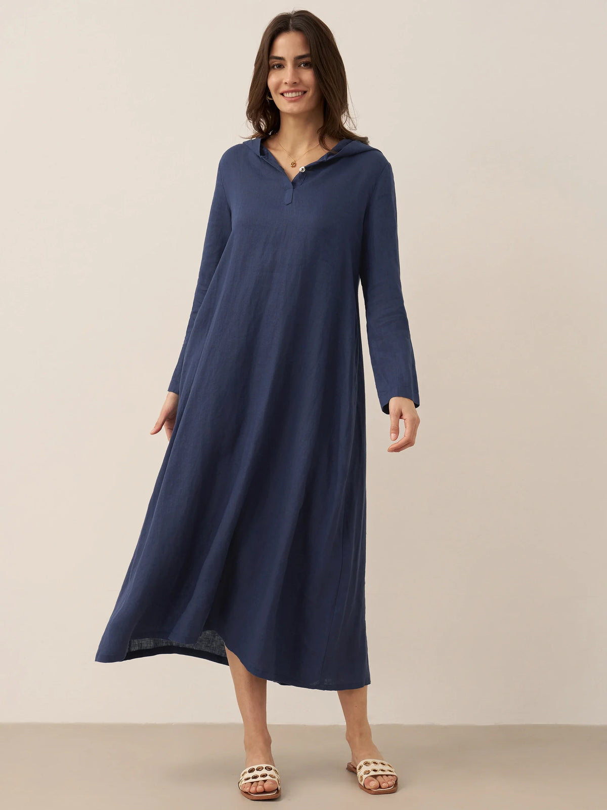 Linen Maxi Dress in Navy Blue – Marlowe by Maravesse