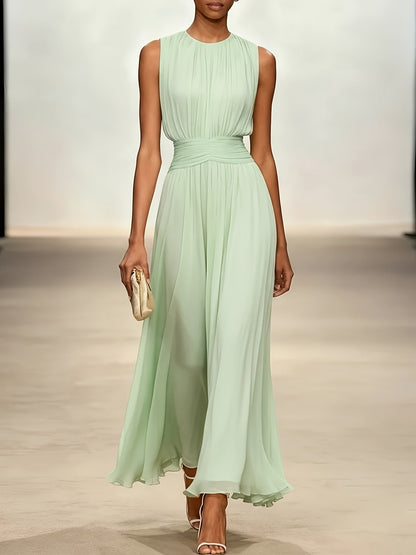 Pleated Ruched Maxi Dress in Mint – Lucille by Maravesse