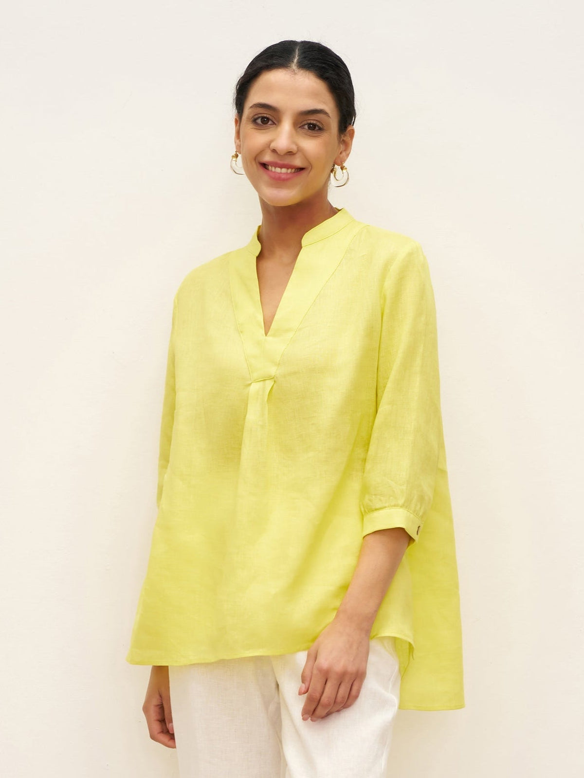 A-Line Linen Blouse in Lemon Yellow – Delphine by Maravesse