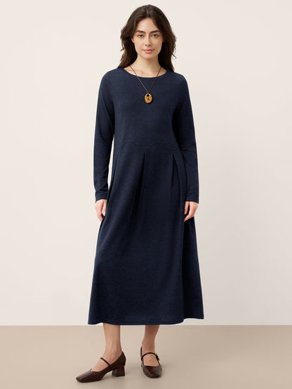 Wool Midi Dress in Navy Blue – Sabine by Maravesse
