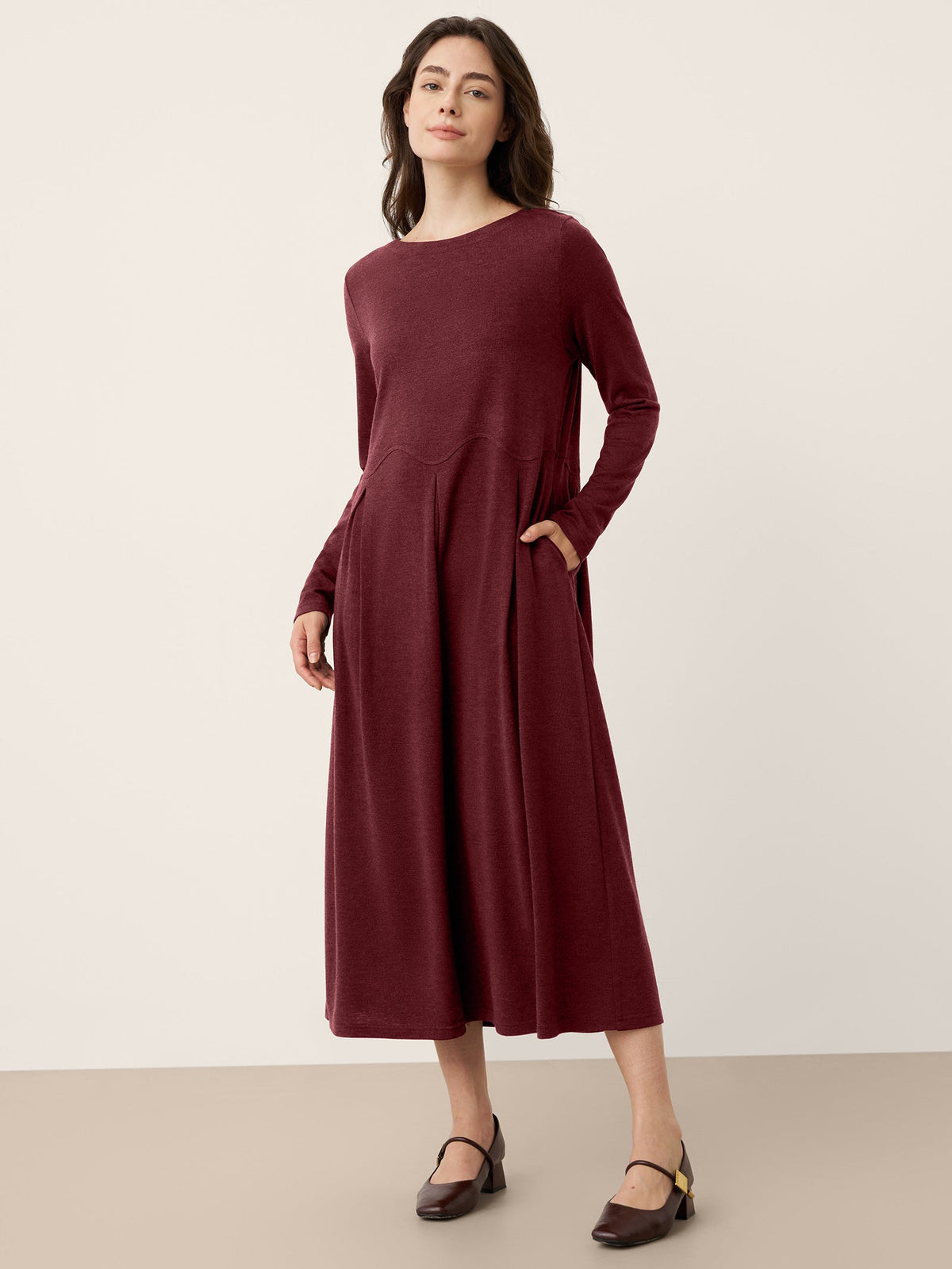 Wool Midi Dress in Raspberry Red – Sabine by Maravesse