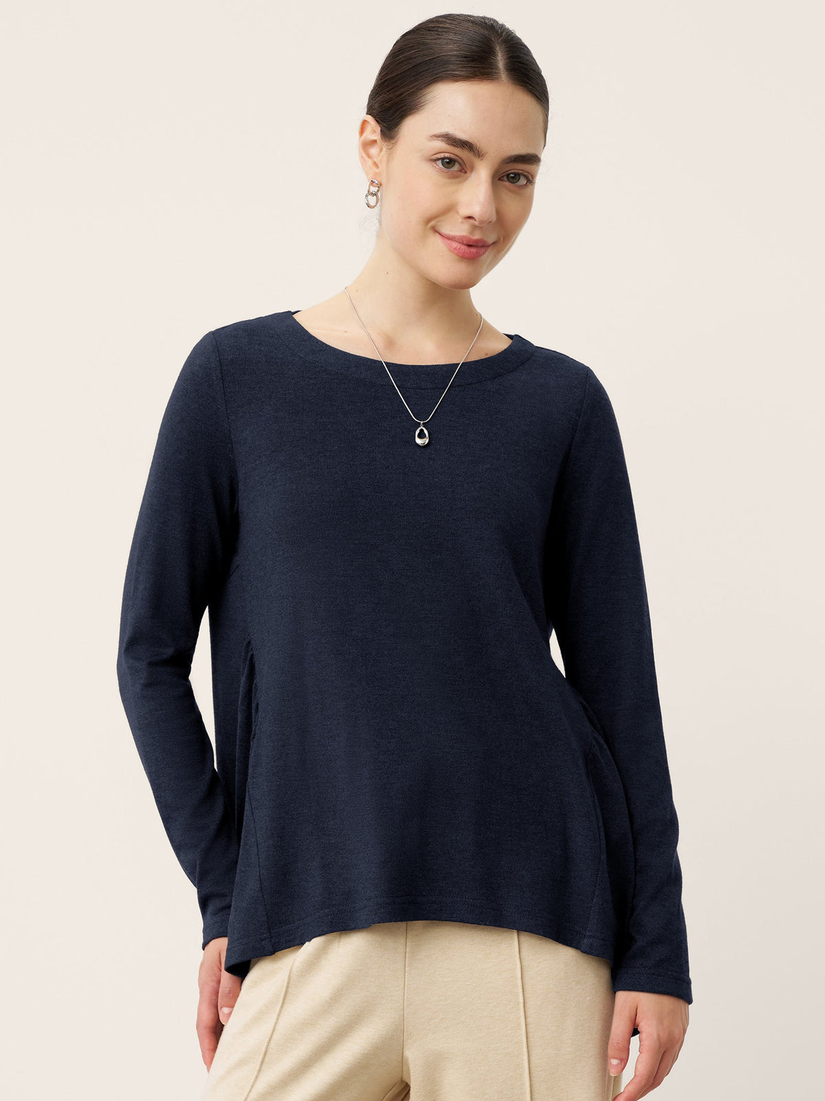 Wool Ruched Top in Navy Blue – Juliette by Maravesse