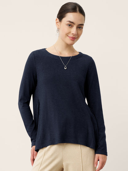 Wool Ruched Top in Navy Blue – Juliette by Maravesse