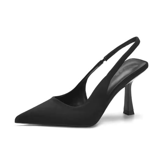Satin Slingback Heels in Black – Clementine by Maravesse