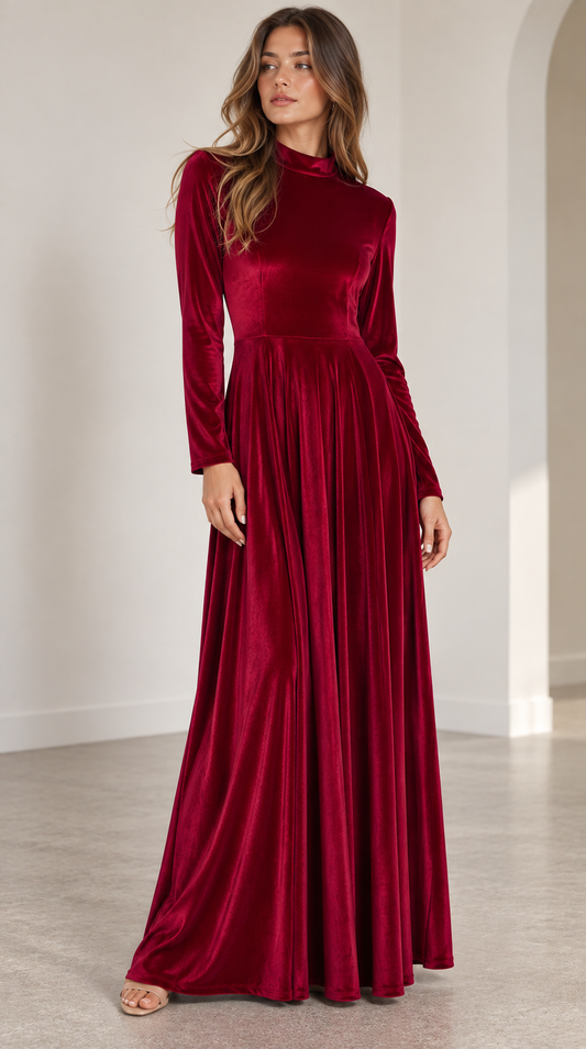 Velvet Midi Dress in Burgundy – Olivia by Maravesse