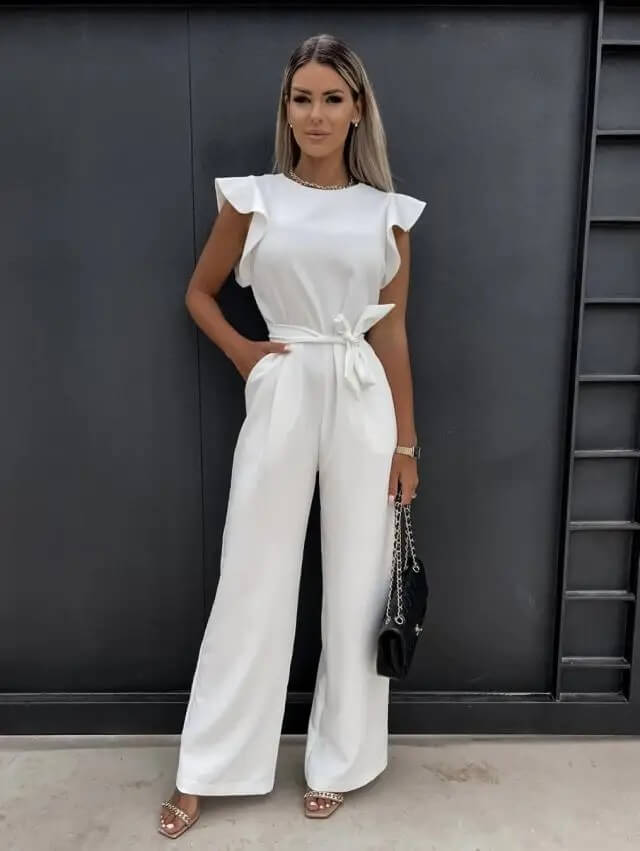 Belted Jumpsuit in White – Amara by Maravesse